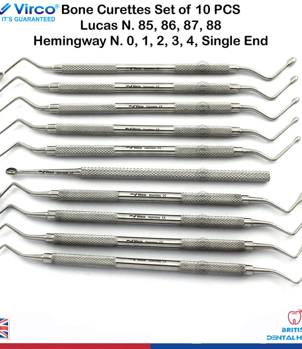 10 PCS Lucas Curettes Hemingway Bone Curettes Dental Surgical Cassette Tray FREE
