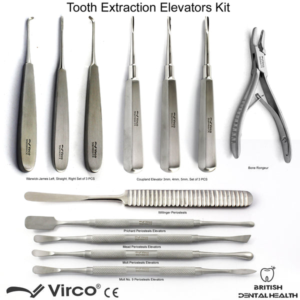 Tooth Extraction Root Elevators Bone Rongeur WIllinger Periosteals Mead Molt Kit
