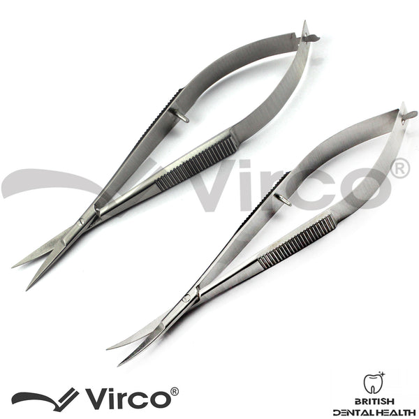 2PCS Noyes Micro Scissors Spring Action Straight Curved Scissor Dental Surgical