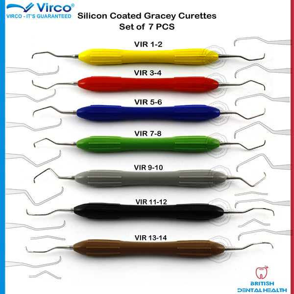 SET OF 7 SILICONE COATED GRACEY CURETTES DENTAL INSTRUMENT PERIODONTAL SCALER