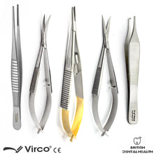 Load image into Gallery viewer, Micro Surgical Set Noyes Scissors Castroviejo Needle Holder TC DeBakey Forceps Set of 5
