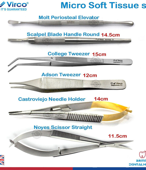 Surgical Dental Micro Soft Tissue Set | Tweezers, Scissors, Needle Holders