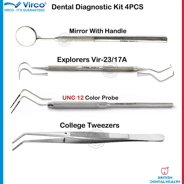 Periodontal Dental Examination Set Explorers UNC 12 Probe Mouth Mirror Tweezer