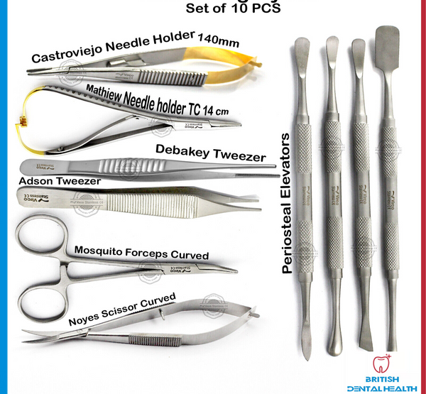 Periosteal Elevator Micro Surgical Kit Noyes Scissors Castroviejo Needle Holder
