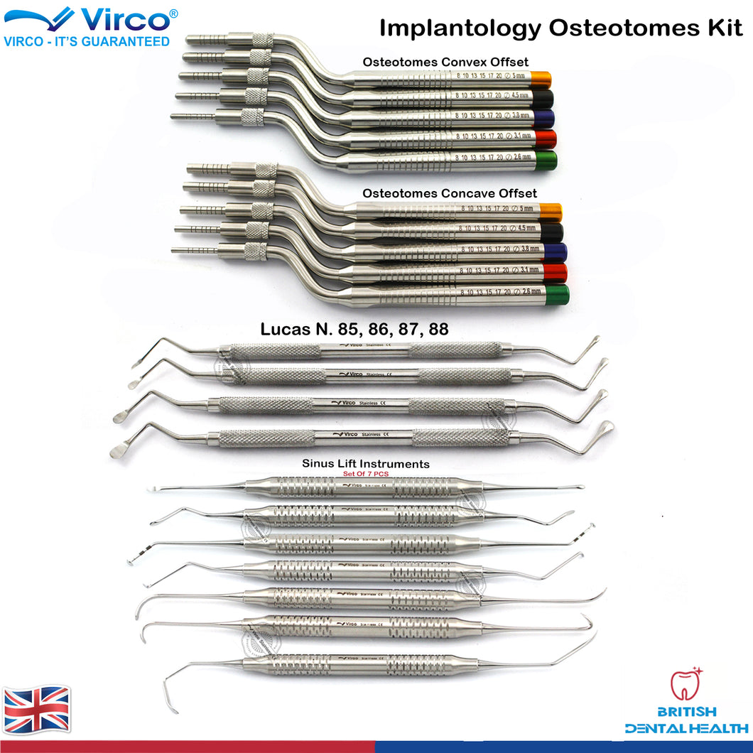 Dental Implant Implantology Osteotomes Kit | Sinus Lift, Lucas Bone Curettes