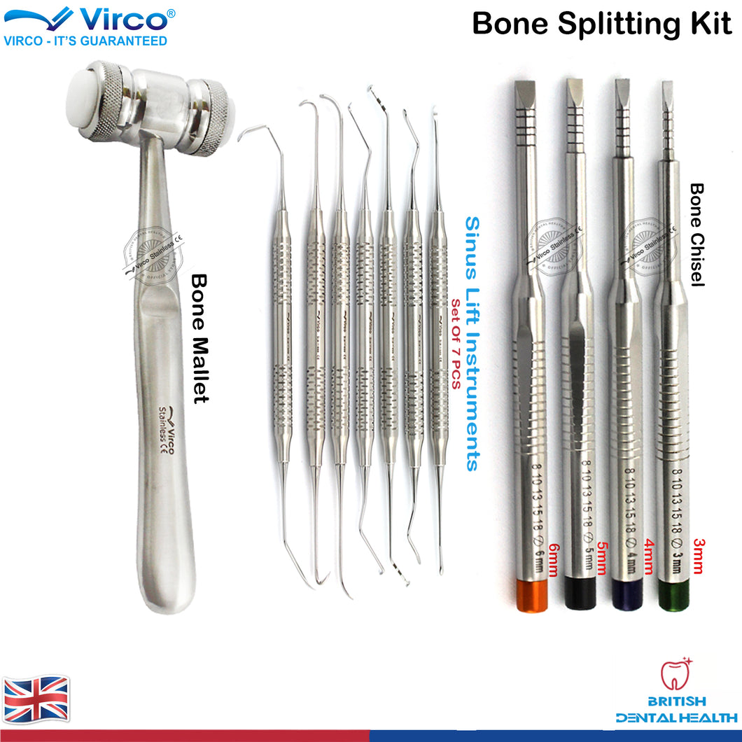 Dental Implant Bone Splitting Kit | Sinus Lift Instruments, Bone Mallet, Chisel