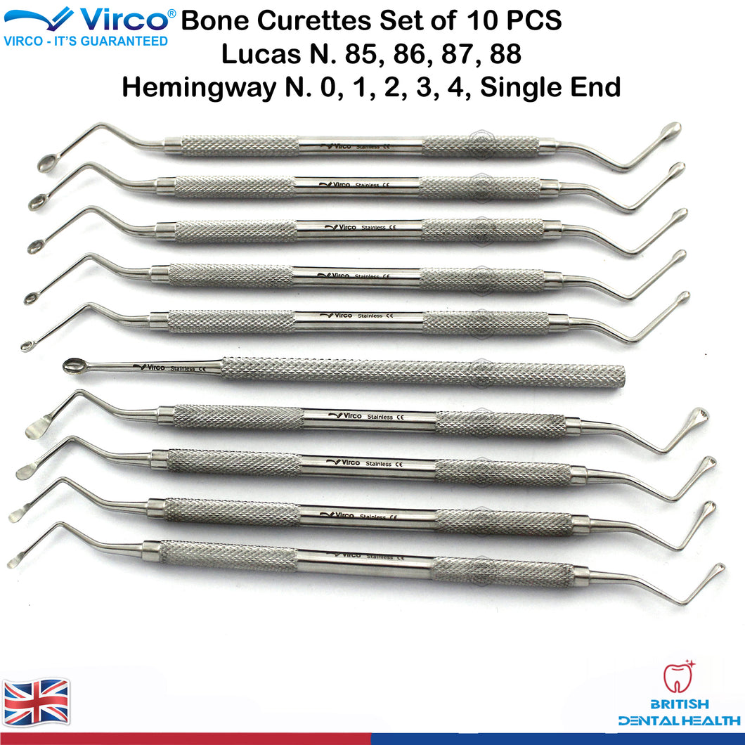 10 PCS Lucas Curettes Hemingway Bone Curettes Dental Surgical Cassette Tray FREE