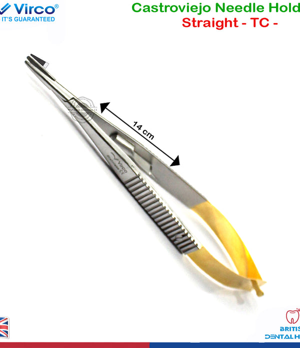 Dental Surgical Castroviejo Needle Holder Micro Suture TC Tip Straight 14cm