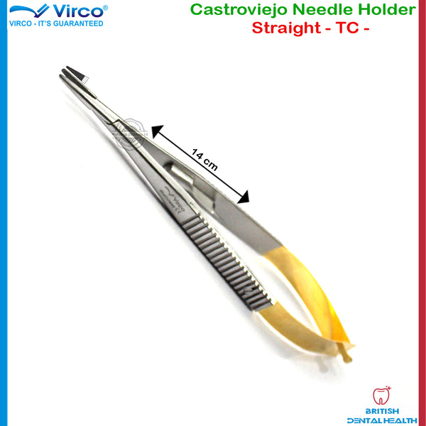 Dental Surgical Castroviejo Needle Holder Micro Suture TC Tip Straight 14cm