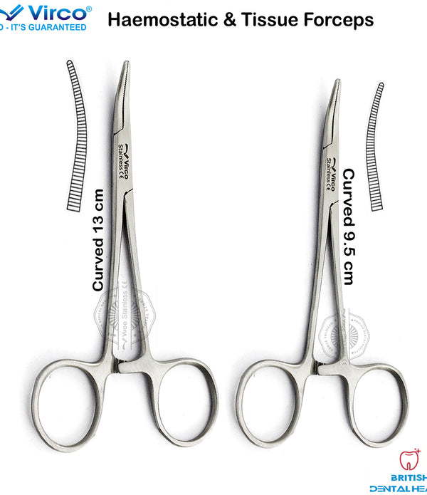 HAEMOSTATIC MOSQUITO FORCEPS CURVED CLAMP 9.5cm, 13cm Surgical Dental Stnainless