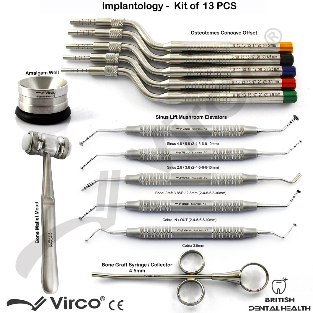 Dental Implants Sinus Lift Mushroom Elevators Osteotome Mead Bone Instr Well Kit