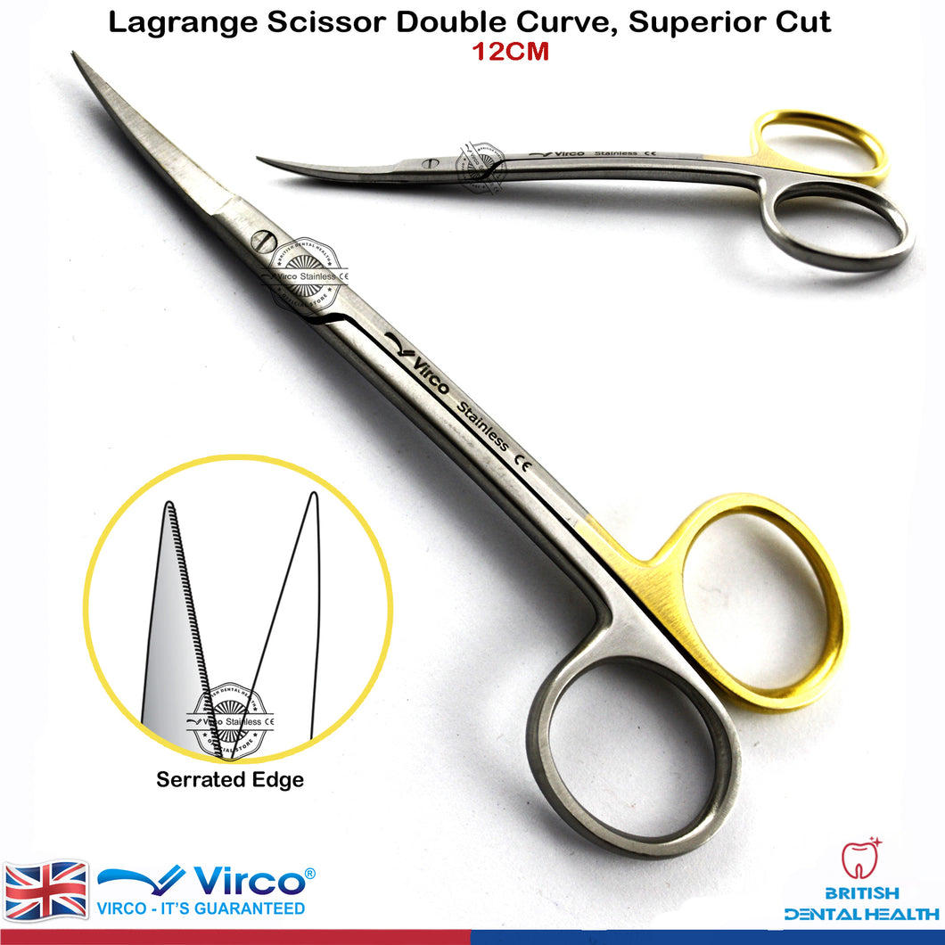 Dental Surgical La Grange Double Curved Scissor Superior Cut Sharp Serrated Gold