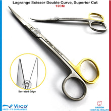 Load image into Gallery viewer, Dental Surgical La Grange Double Curved Scissor Superior Cut Sharp Serrated Gold
