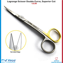 Load image into Gallery viewer, Dental Surgical La Grange Double Curved Scissor Superior Cut Sharp Serrated Gold
