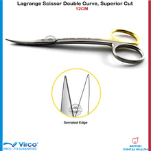 Load image into Gallery viewer, Dental Surgical La Grange Double Curved Scissor Superior Cut Sharp Serrated Gold
