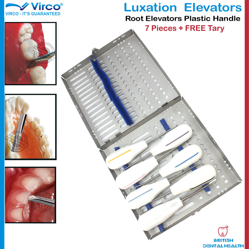 ROOT ELEVATORS COLOUR COATED SET OF 7 WITH STERILIZATION TRAY
