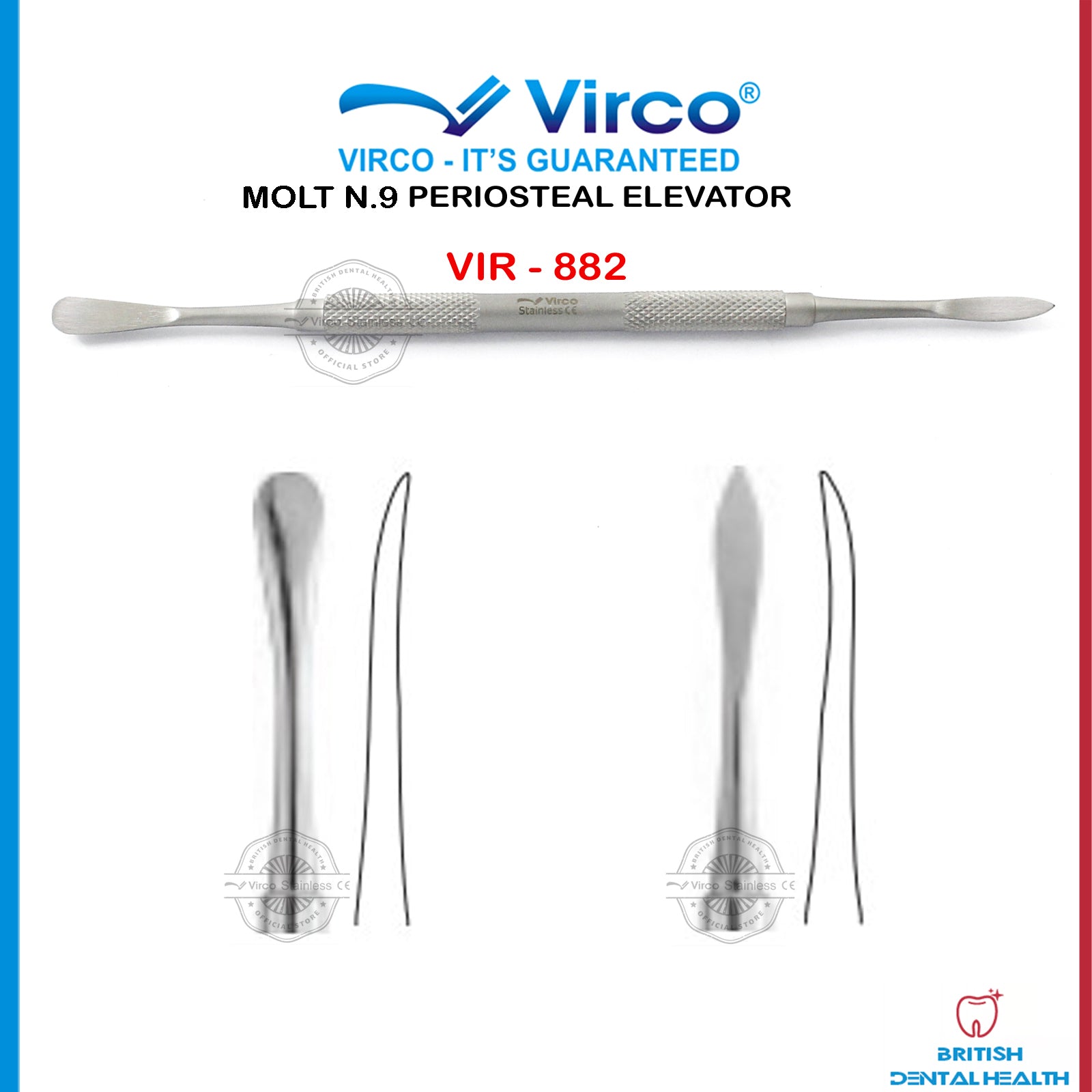 Acciaio Inox Odontoiatria Elevatore Periostiale Molt #9 Per Chirurgia Dentale - Strumento In Acciaio Inox, Per Implantologia Yveltal Ex
