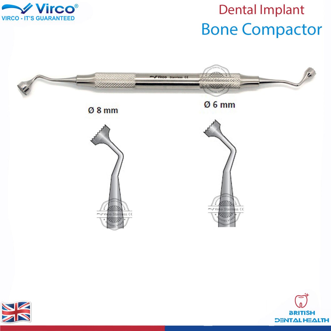 Dental Implant Double Ended Stainless Steel Bone Compactor Packer 6mm - 8mm