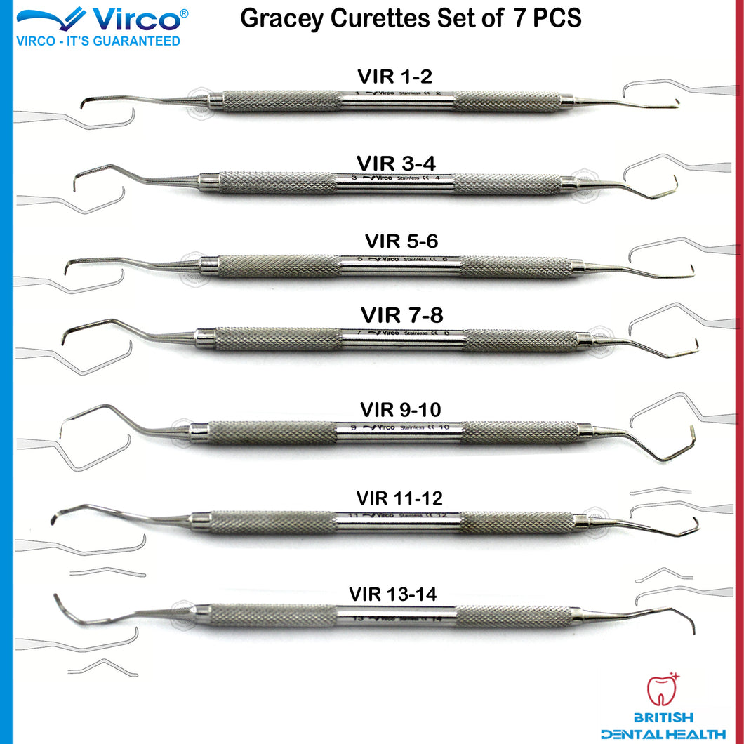 PERIODONTAL DENTAL GRACEY CURETTES SET OF 7 PIECES / DENTAL SCALERS