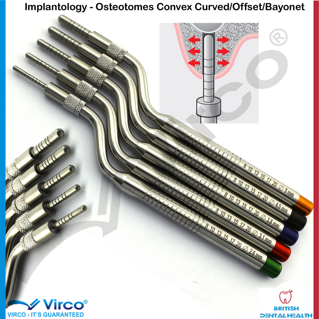 Dental Implantology Sinus Elevation Osteotomes Convex Offset Curved Bayonet Set