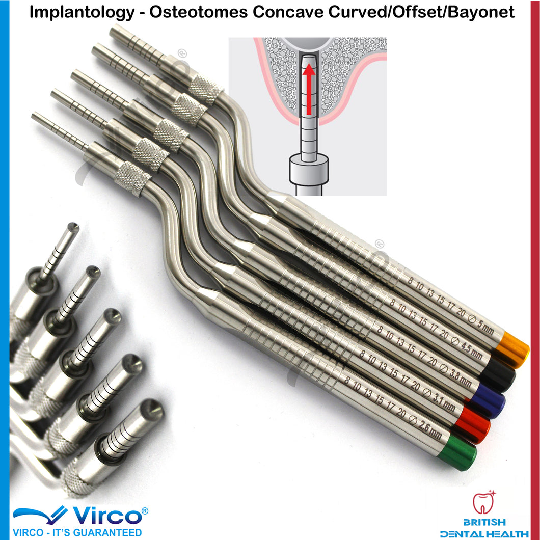 Dental Implantology Sinus Elevation Osteotomes Concave Offset Curved Bayonet 5 Pieces Set