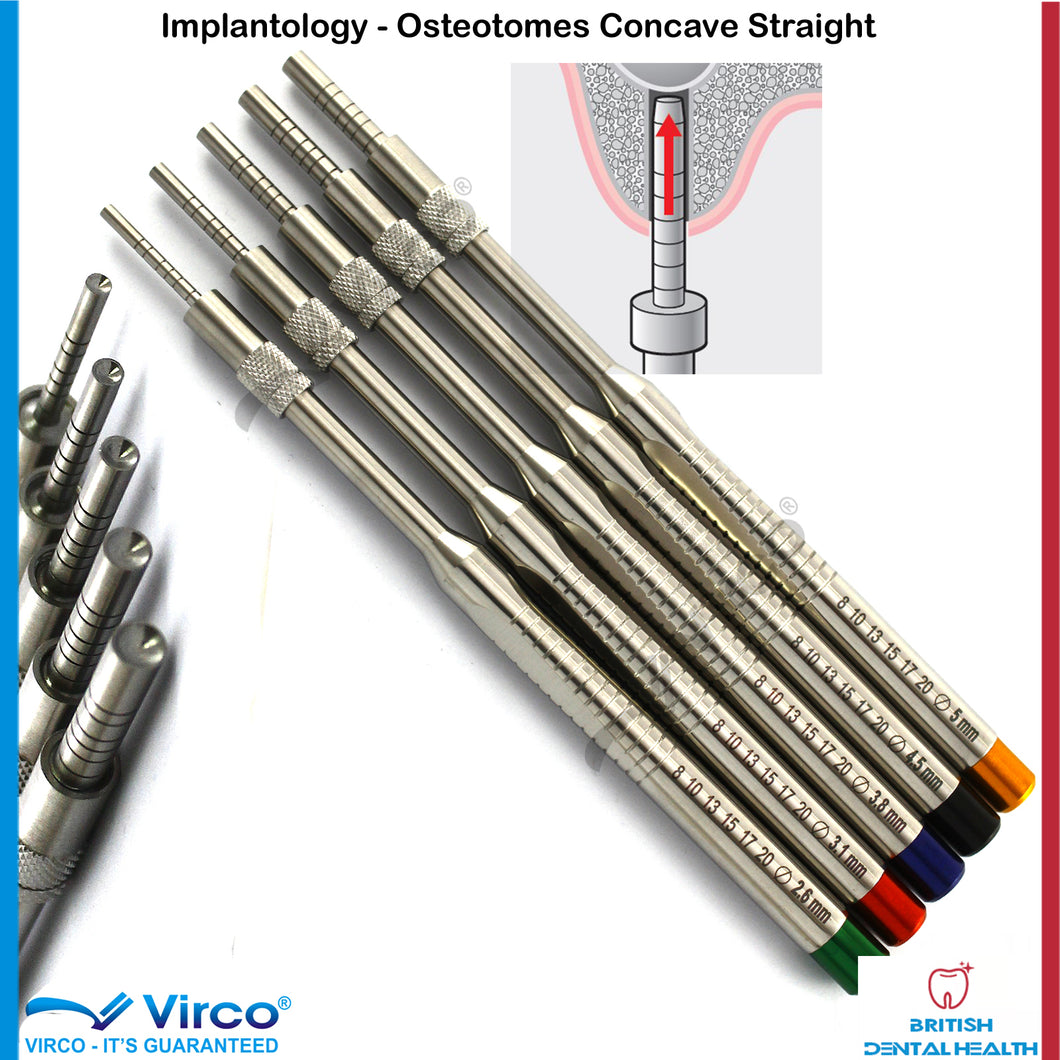 Dental Implantology Sinus Elevation Osteotomes Concave Straight Bayonet Set 5PCS