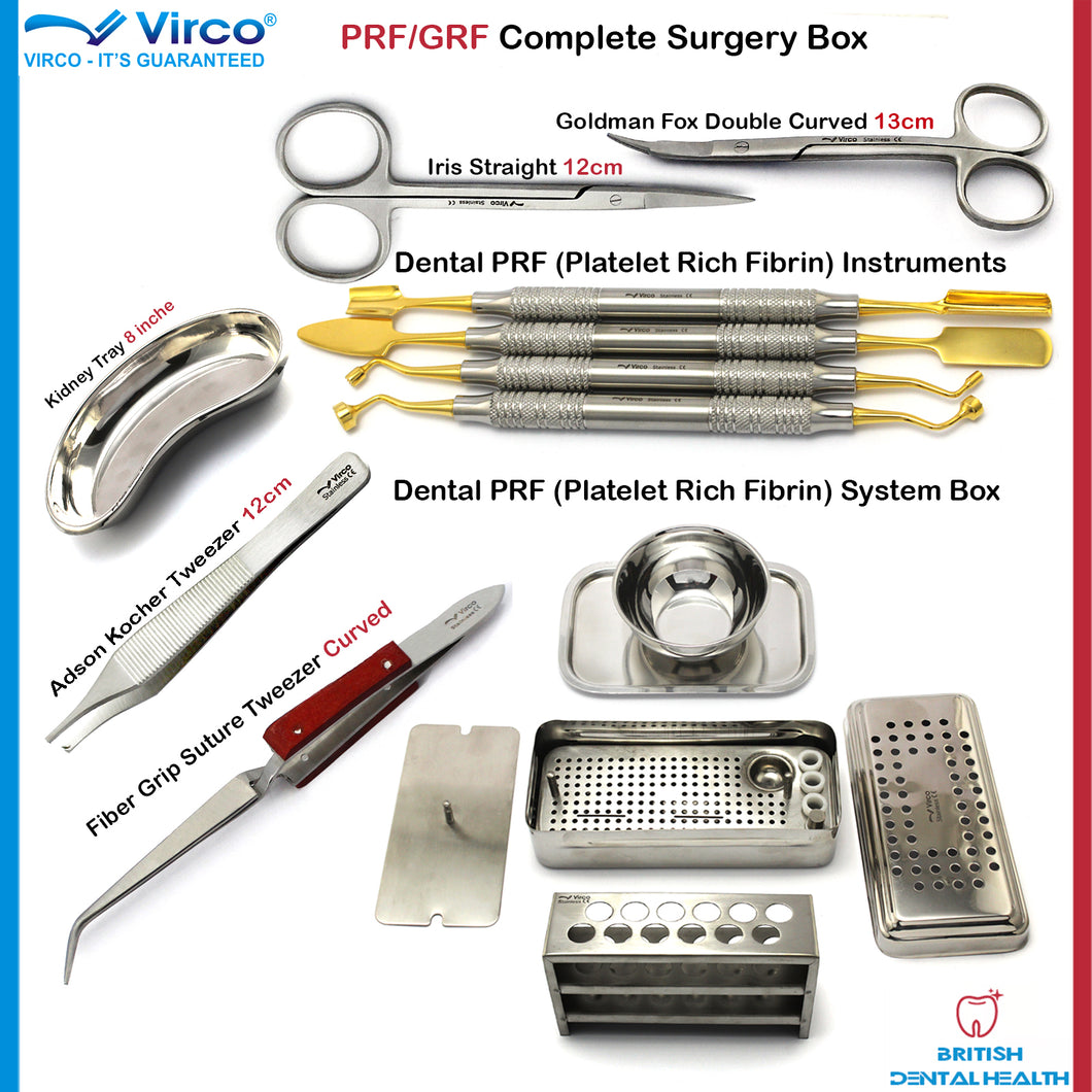 Dental Implant PRF / GRF System Box Scissor Adson Tweezer Kidney Tray Instrument