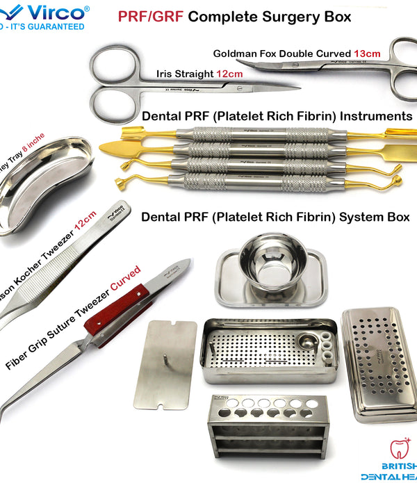 Dental Implant PRF / GRF System Box Scissor Adson Tweezer Kidney Tray Instrument