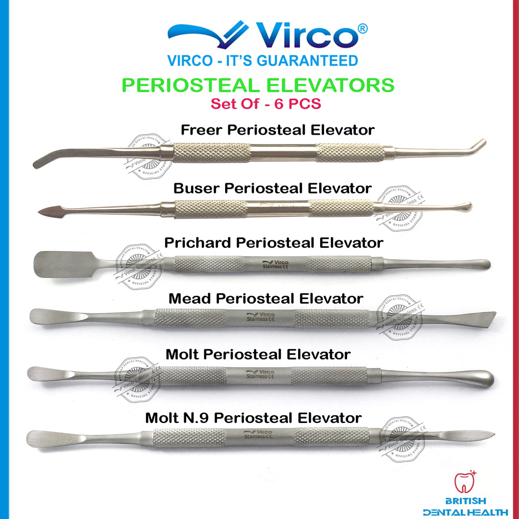 Dental Periosteal Elevators Mead, Molt, Molt N, Prichard, Freer, Buser, Set of 6