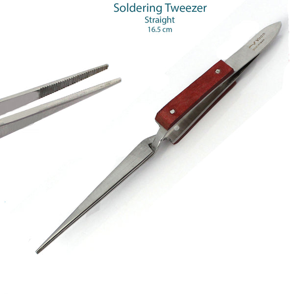Soldering Tweezers Straight Serrated Tip 16cm Reverse Action Stainless Steel