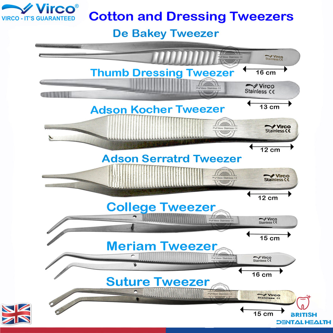 De Bakey Adson Meriam College Suture Thumb Dressing Cotton Forceps Tweezers CE