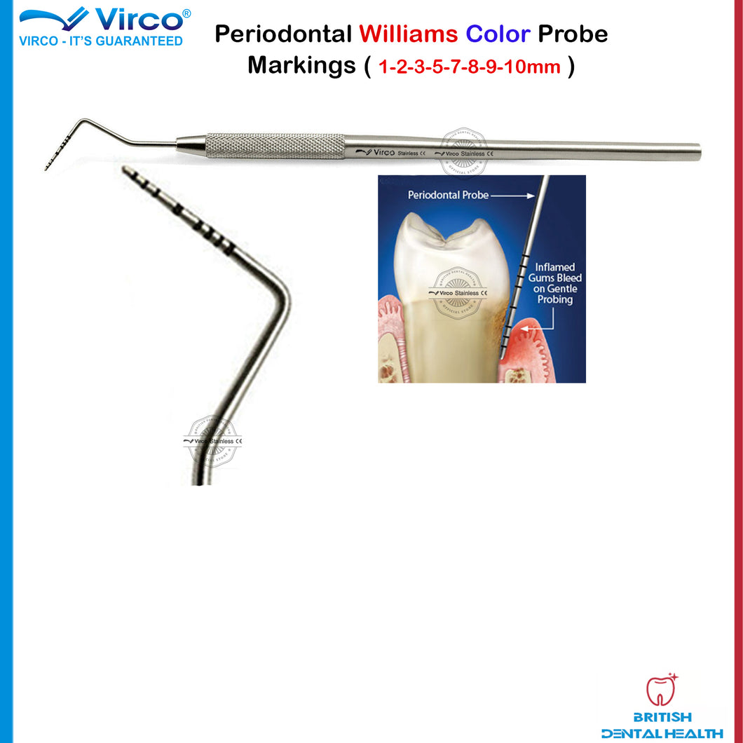 Dental Periodontal Williams Probe Color Coded Pocket Depth Measuring Probes