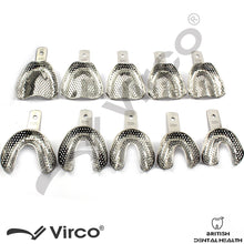 Load image into Gallery viewer, Dental Impression Tray Full Denture Perforated Set of 10 XS,S,M,L,XL Upper Lower
