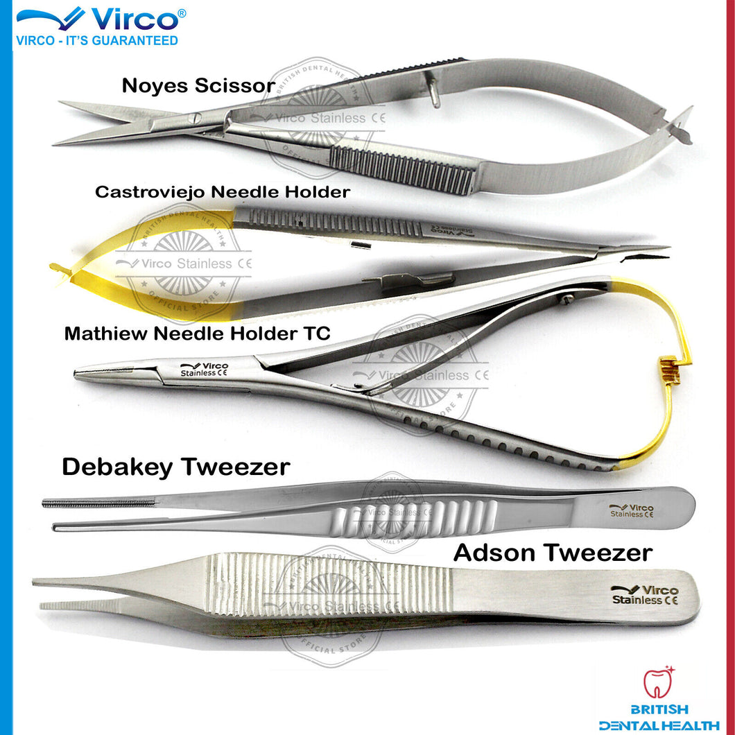 Noyes Scissors Castroviejo Mathieu Needle Holder, Forceps Adson DeBakey Tweezers