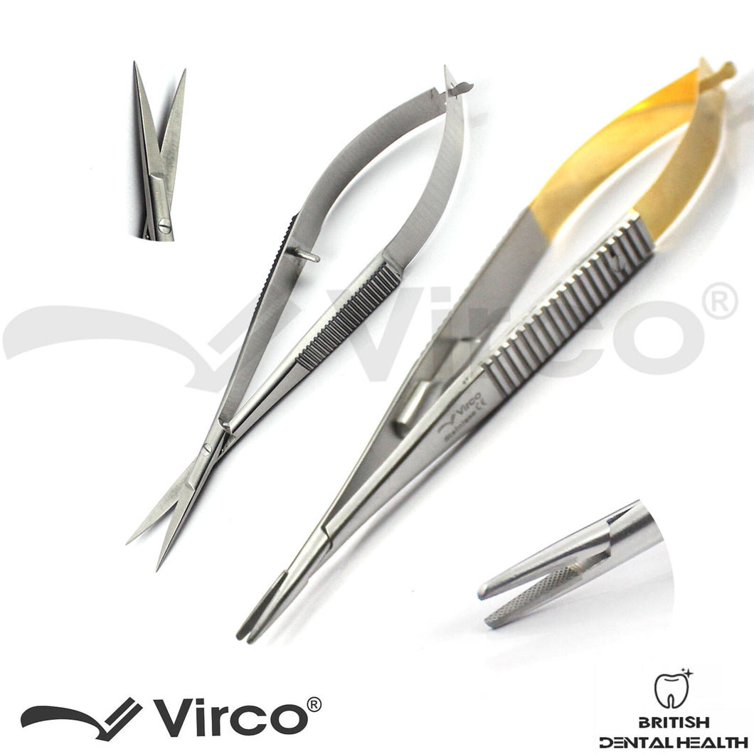 Castroviejo TC Needle Holder Micro Spring Scissors Suture Forceps Straight Tips