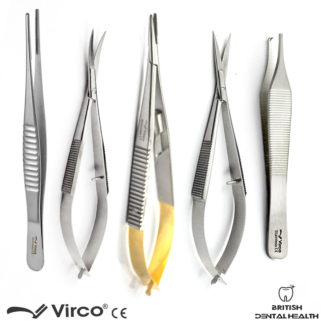 Micro Surgical Set Noyes Scissors Castroviejo Needle Holder TC DeBakey Forceps