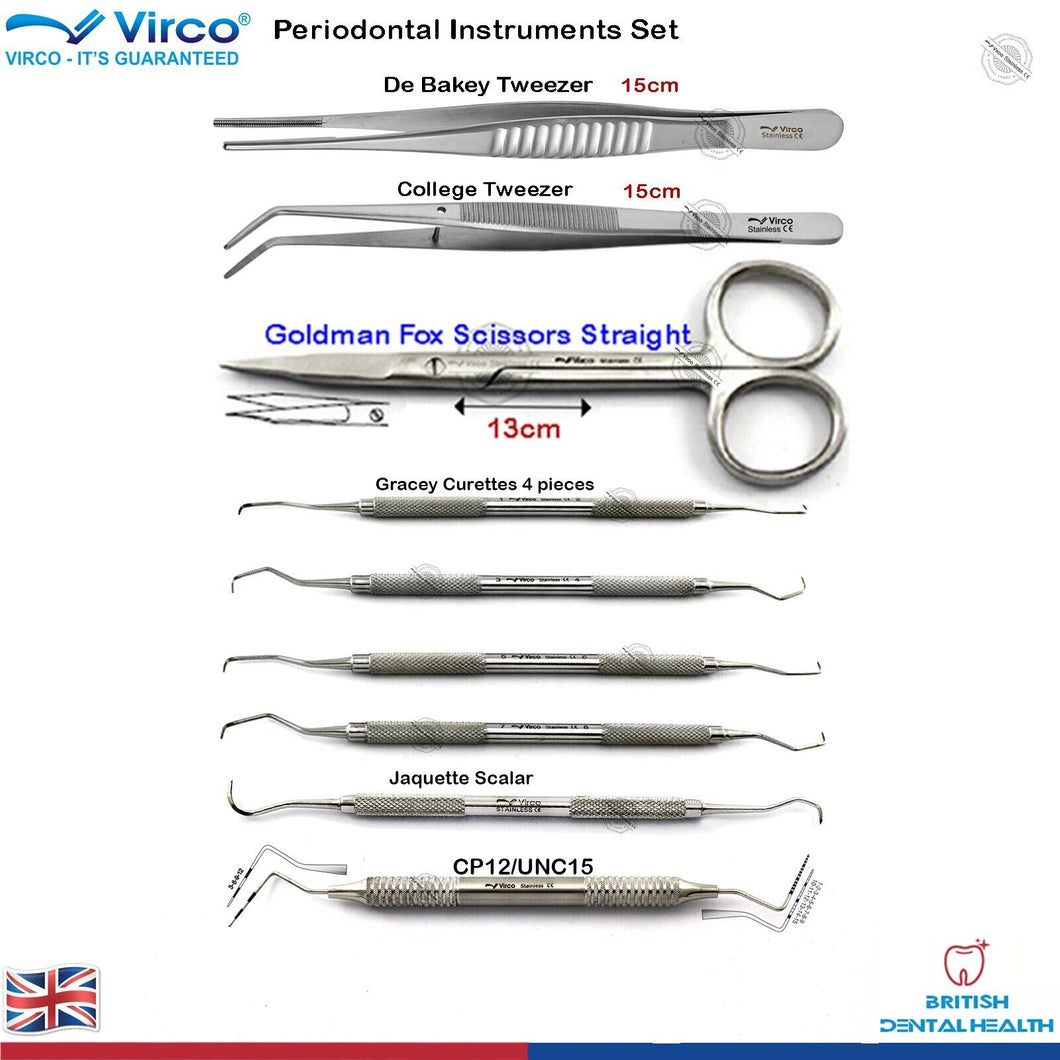 Dental Periodontal Instruments Set | Gracey, De Bakey College Tweezer, Scissors