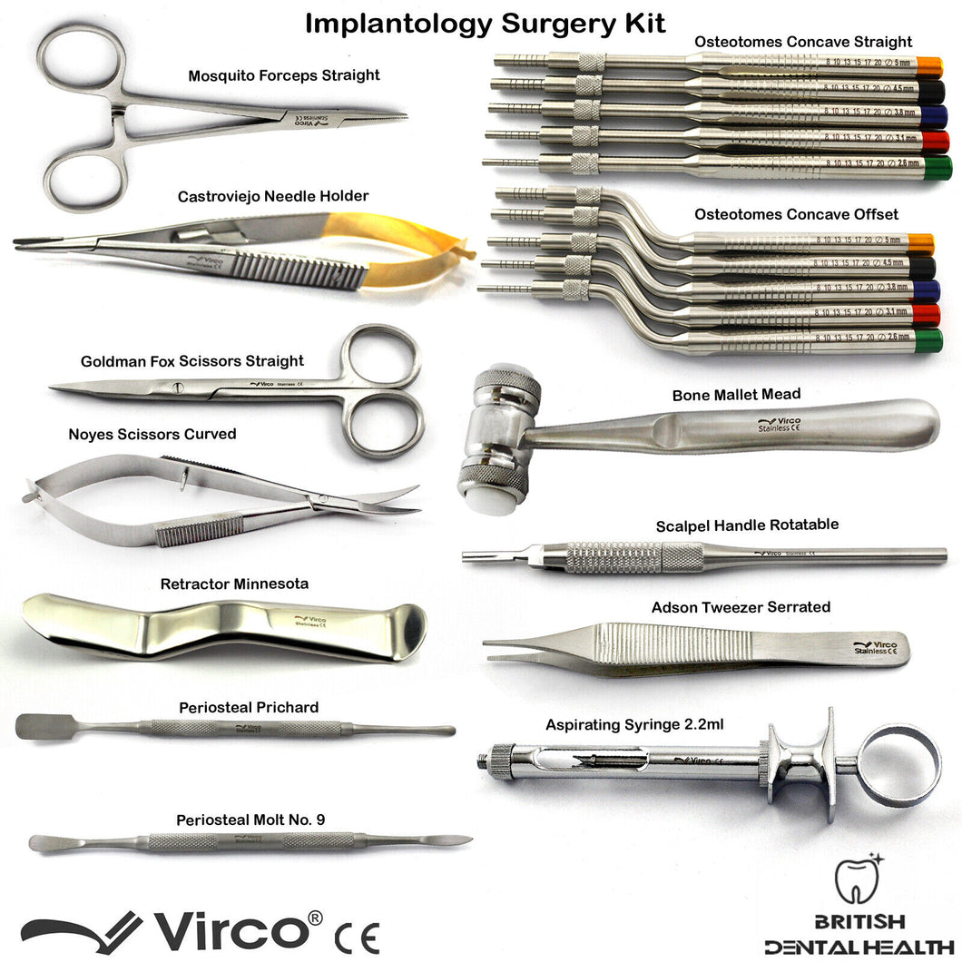 Dental Implants Kit Osteotomes Retractor Noyes Castroviejo Mosquito Tweezers set