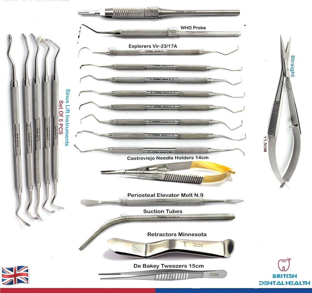 Dental Surgical Instruments Set | Scissor, Tweezer, Elevator, Castroviejo Gracey