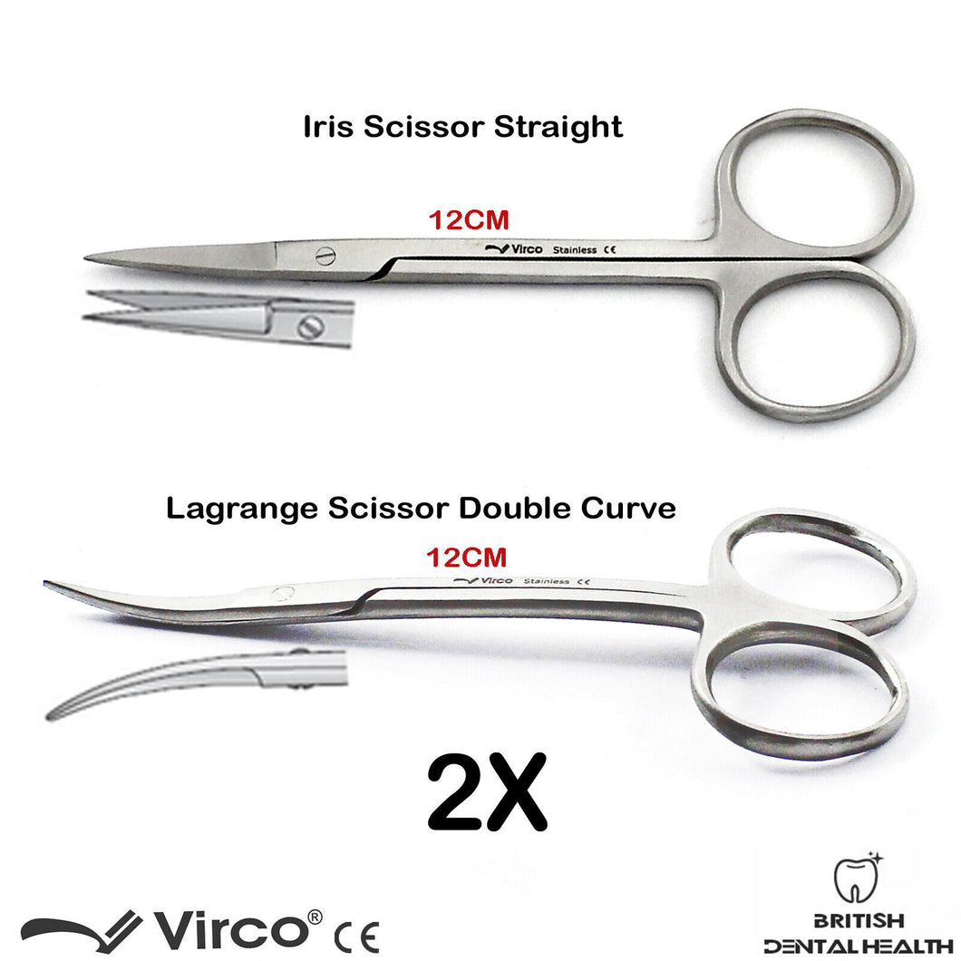 DENTAL LA GRANGE DOUBLE CURVED IRIS STRAIGHT SHARP FINE TIP GUM TISSUE SCISSORS